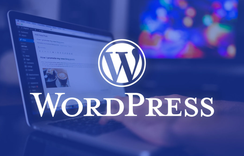 Invoer van herverkoop-grensoverschrijdende e-handel vertoon die WordPress-blogadministrateur-koppelvlak op die skootrekenaarskerm, met die WordPress-logo bo-oor die voorkant.